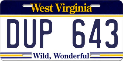 WV license plate DUP643