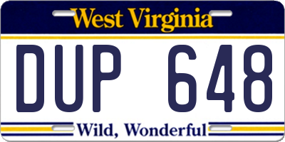 WV license plate DUP648