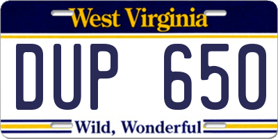 WV license plate DUP650