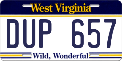 WV license plate DUP657