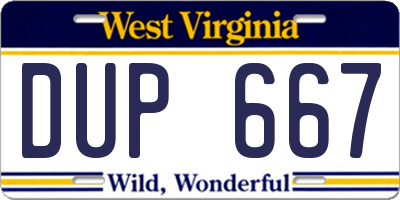WV license plate DUP667