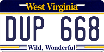 WV license plate DUP668