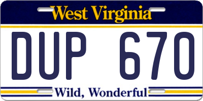 WV license plate DUP670
