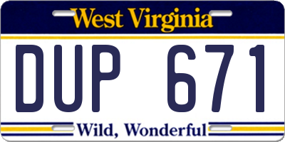 WV license plate DUP671