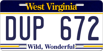 WV license plate DUP672
