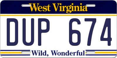 WV license plate DUP674