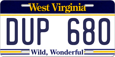 WV license plate DUP680