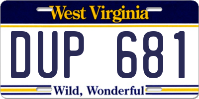 WV license plate DUP681