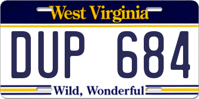 WV license plate DUP684