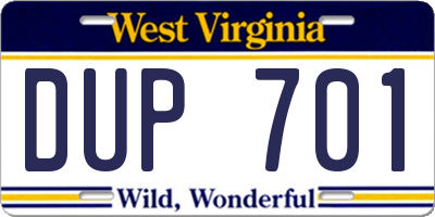 WV license plate DUP701