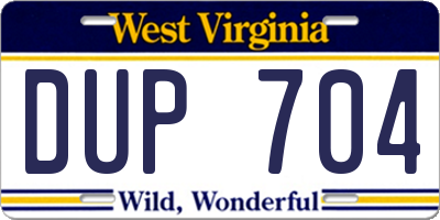 WV license plate DUP704
