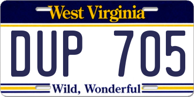 WV license plate DUP705