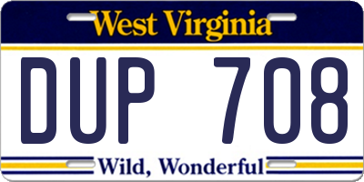 WV license plate DUP708