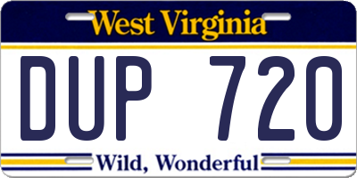WV license plate DUP720