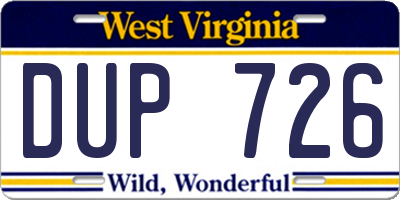WV license plate DUP726