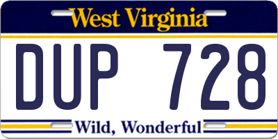 WV license plate DUP728