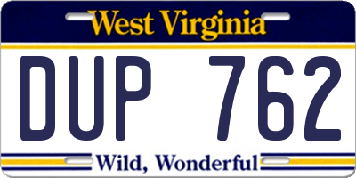 WV license plate DUP762
