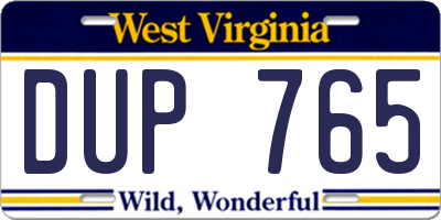 WV license plate DUP765