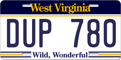 WV license plate DUP780