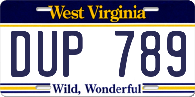 WV license plate DUP789