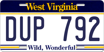 WV license plate DUP792