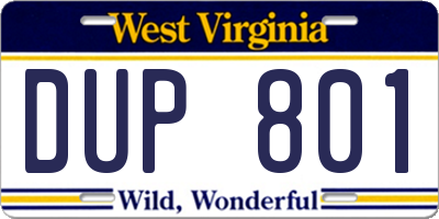 WV license plate DUP801
