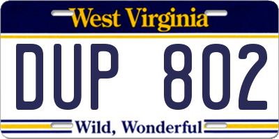 WV license plate DUP802