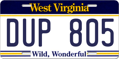 WV license plate DUP805