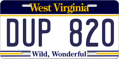 WV license plate DUP820