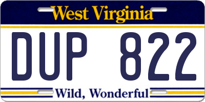 WV license plate DUP822