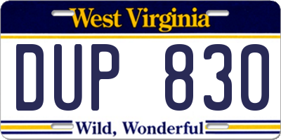 WV license plate DUP830