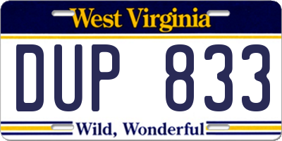 WV license plate DUP833
