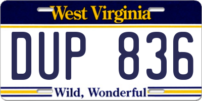 WV license plate DUP836
