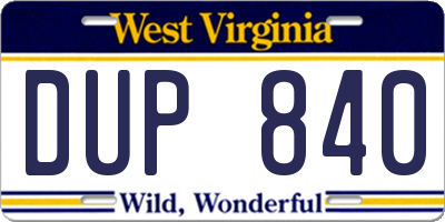 WV license plate DUP840
