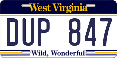 WV license plate DUP847