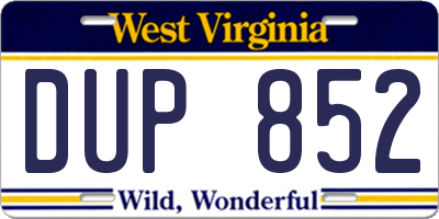 WV license plate DUP852