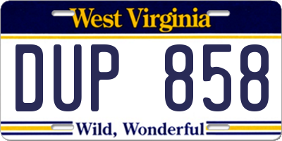 WV license plate DUP858