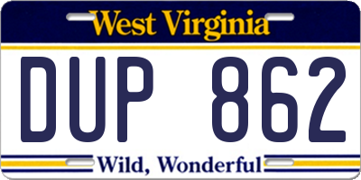WV license plate DUP862