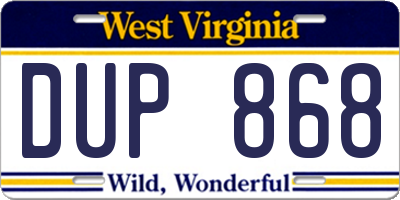 WV license plate DUP868