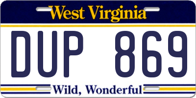 WV license plate DUP869