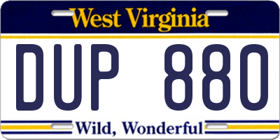 WV license plate DUP880