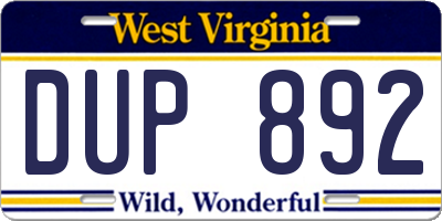WV license plate DUP892