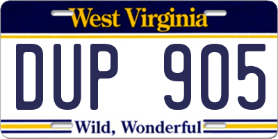 WV license plate DUP905