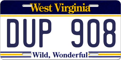 WV license plate DUP908
