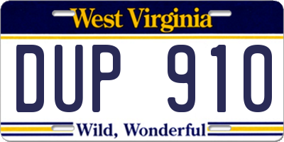 WV license plate DUP910