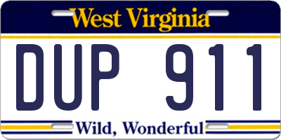 WV license plate DUP911