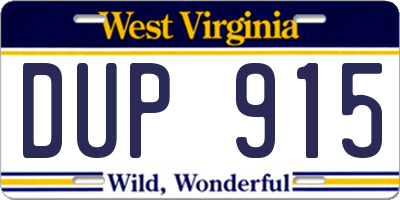 WV license plate DUP915