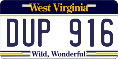WV license plate DUP916