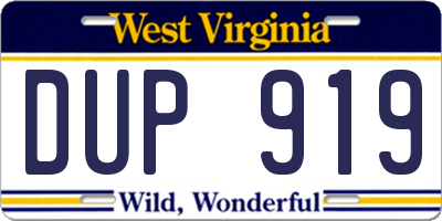 WV license plate DUP919