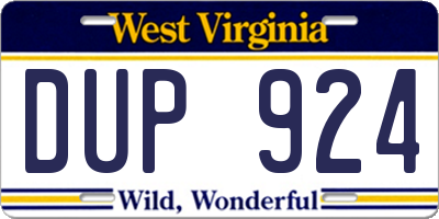 WV license plate DUP924
